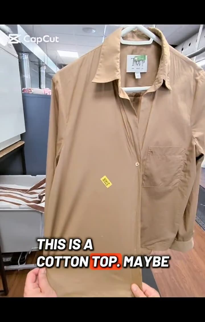 A tan polo shirt in the Glenforest workroom
