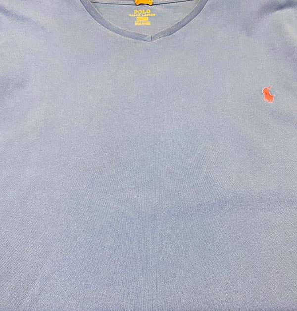 Blue V-neck shirt, after Glenforest's care